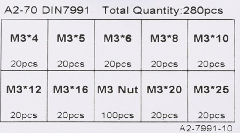 M3 Counter Sunk 280pcs Bolt Fastener Kit By Phaser FPV