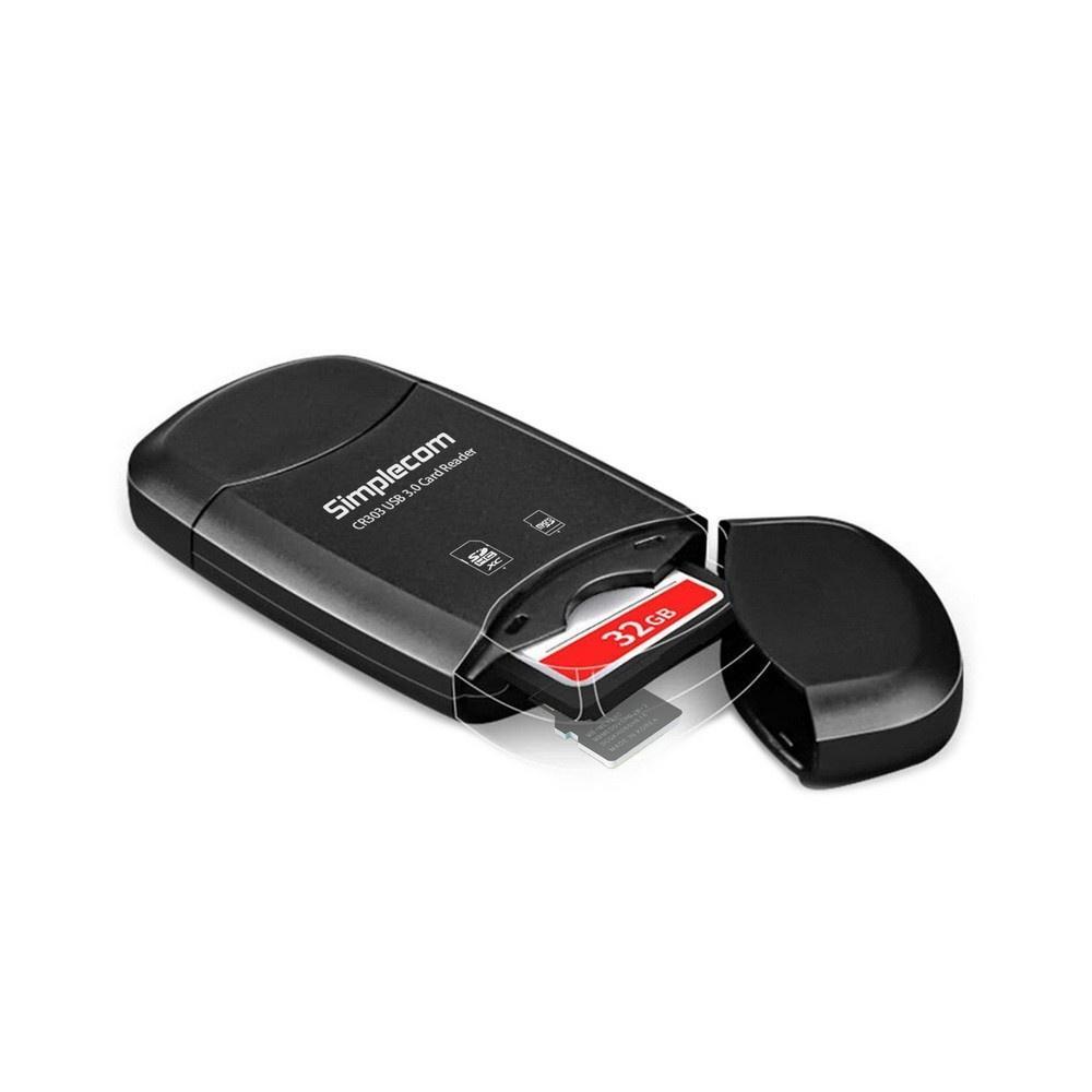 Simplecom CR303 2 Slot SuperSpeed USB 3.0 Card Reader with Dual Caps